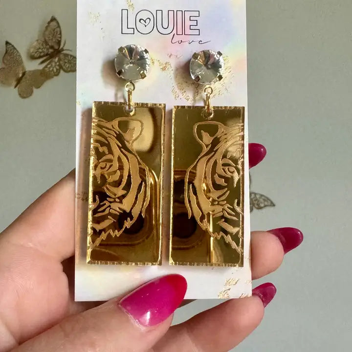 Gold Acrylic Tiger Earrings