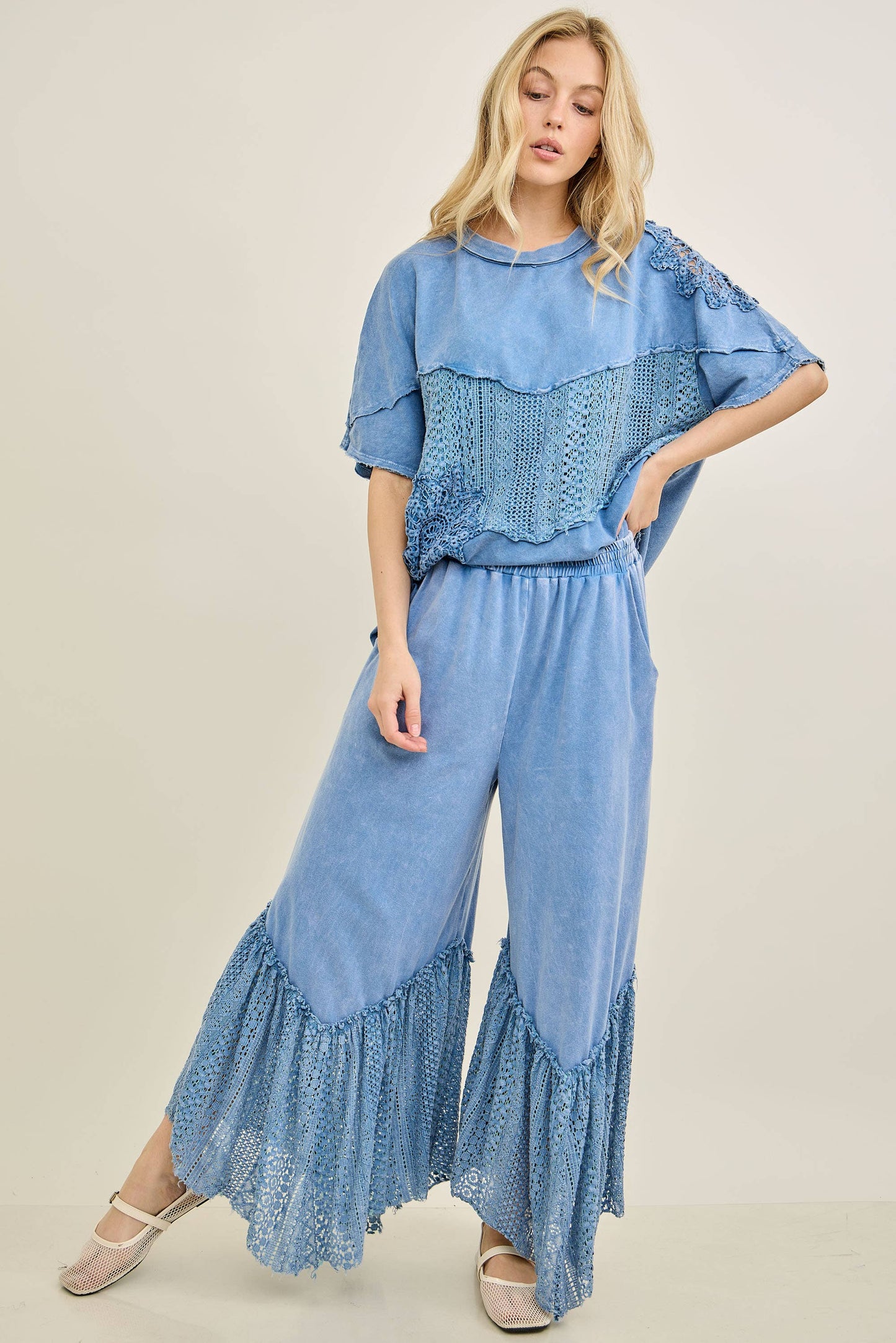 Washed Lace Crochet Top