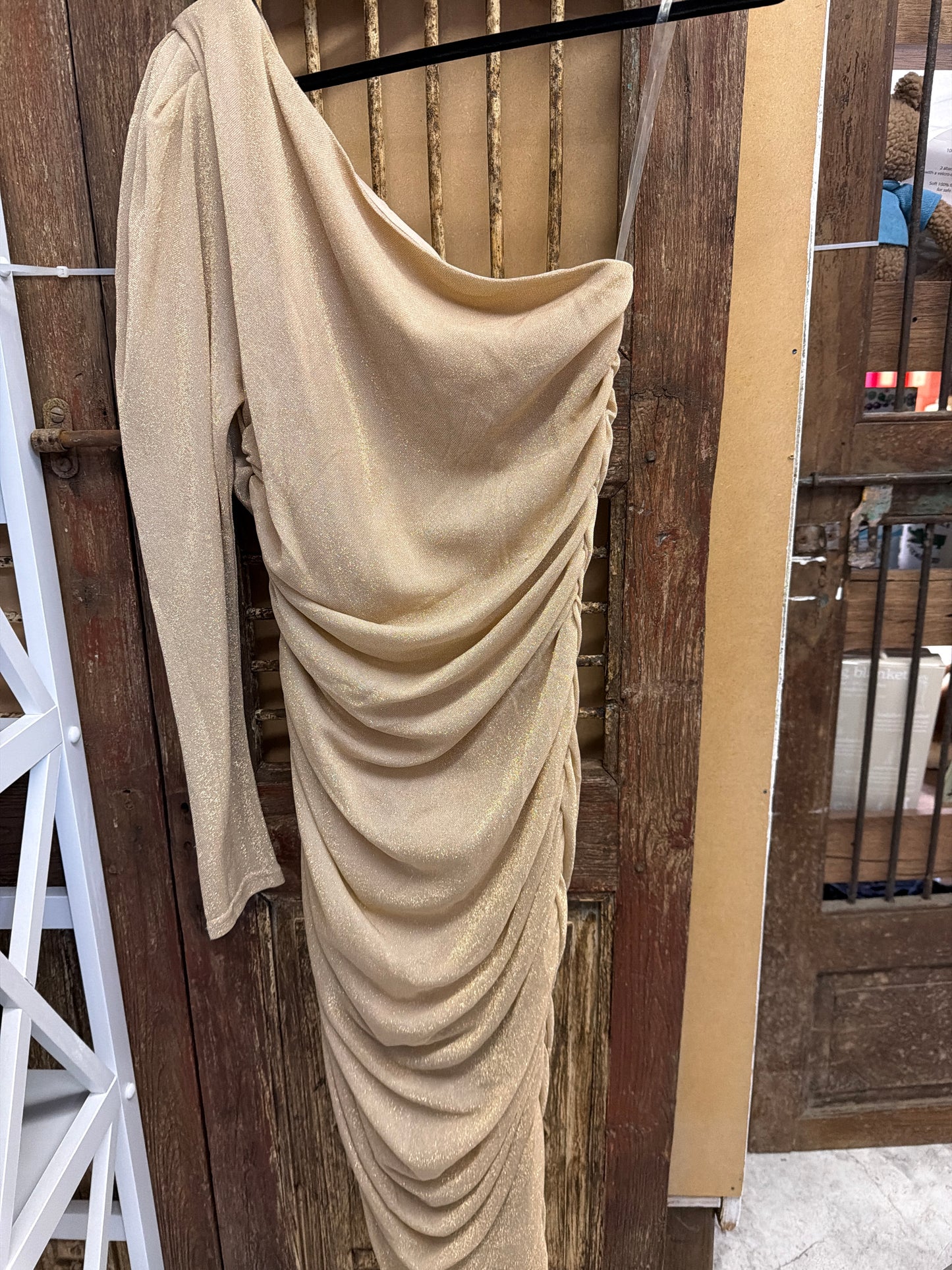 One Shoulder Shimmer Midi Dress
