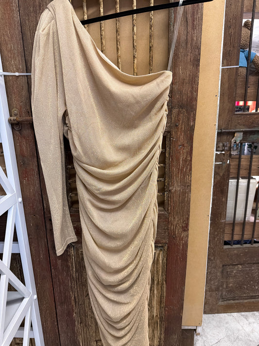 One Shoulder Shimmer Midi Dress