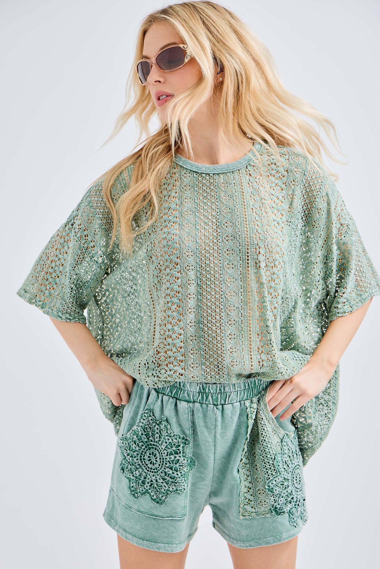 Mineral Washed Lace Blouse