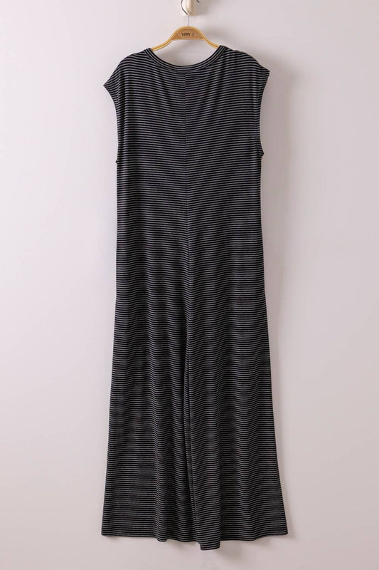 Striped Knit Button Down Jumpsuit