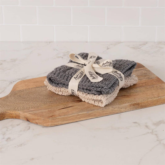 Knitted Dish Cloth Set - Gray And Cream