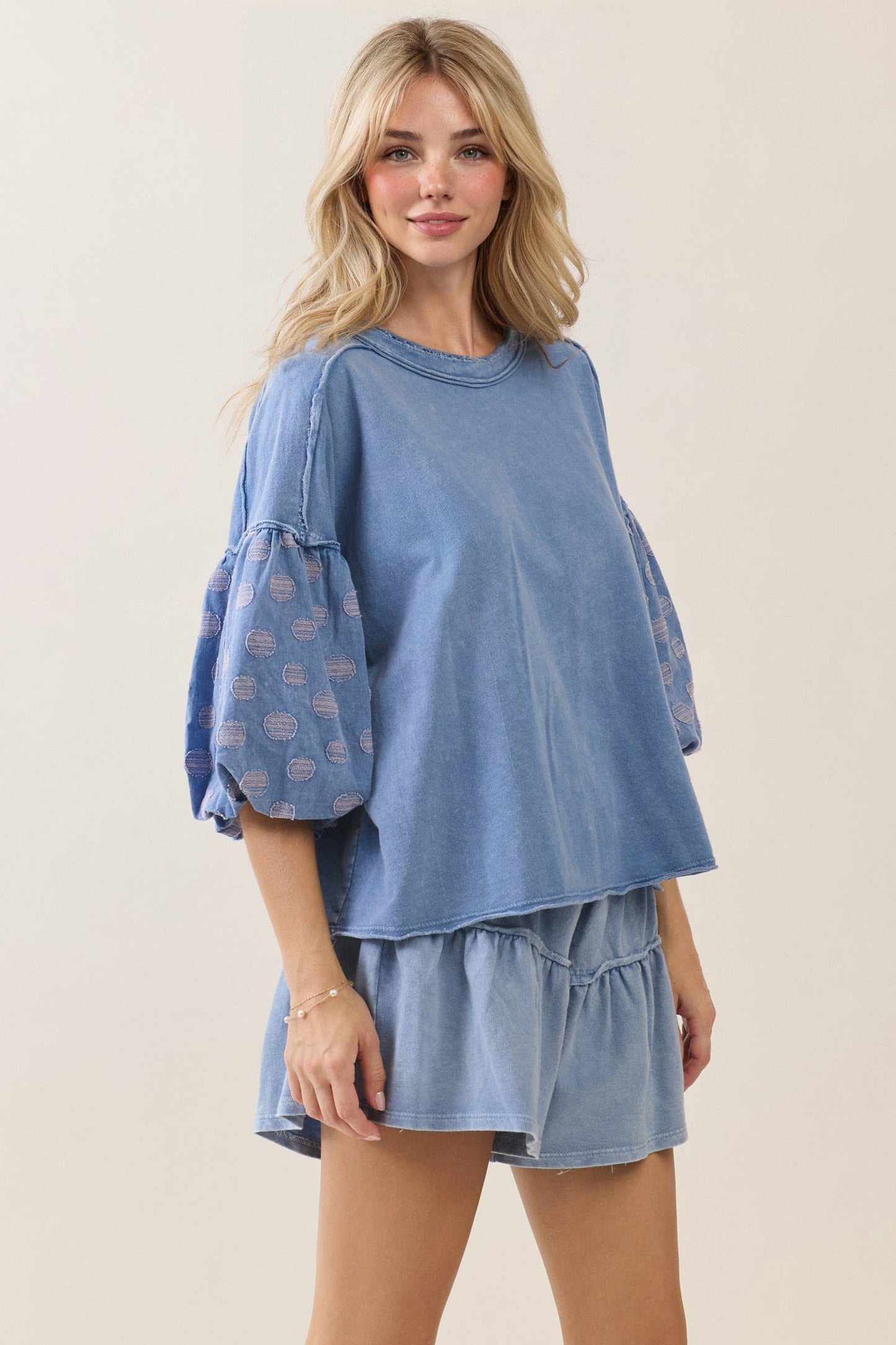Washed Polka Dot Ballon Top