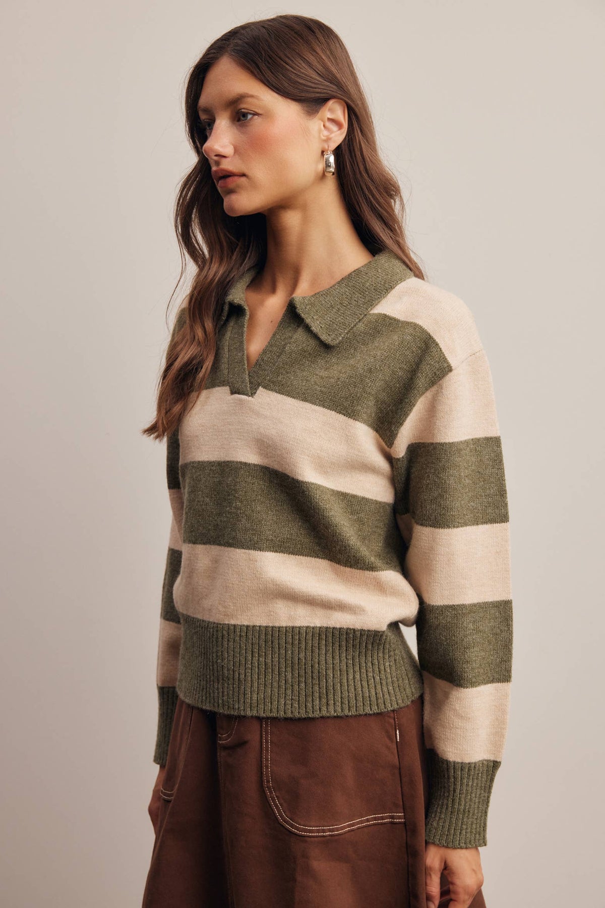 Striped Collared Knit Sweater FSW0089