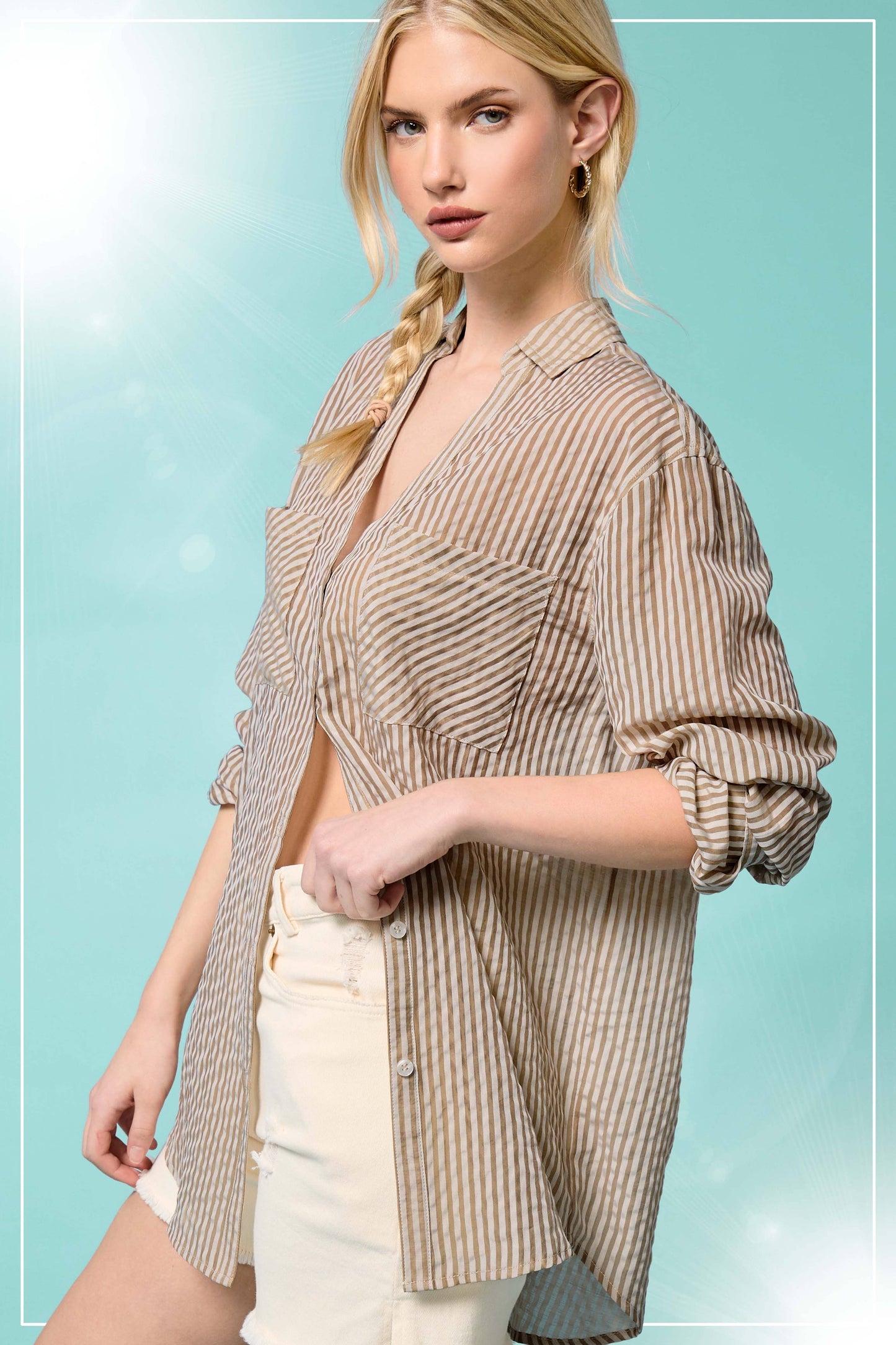 Striped Tencel Seersucker Button Down Shirt