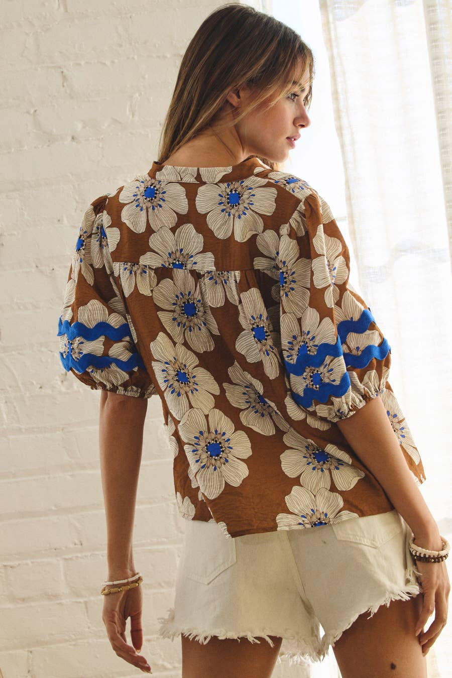 Floral Printed Short-sleeve Woven Blouse