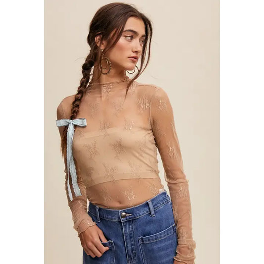 Lace Mock Neck Sheer Top