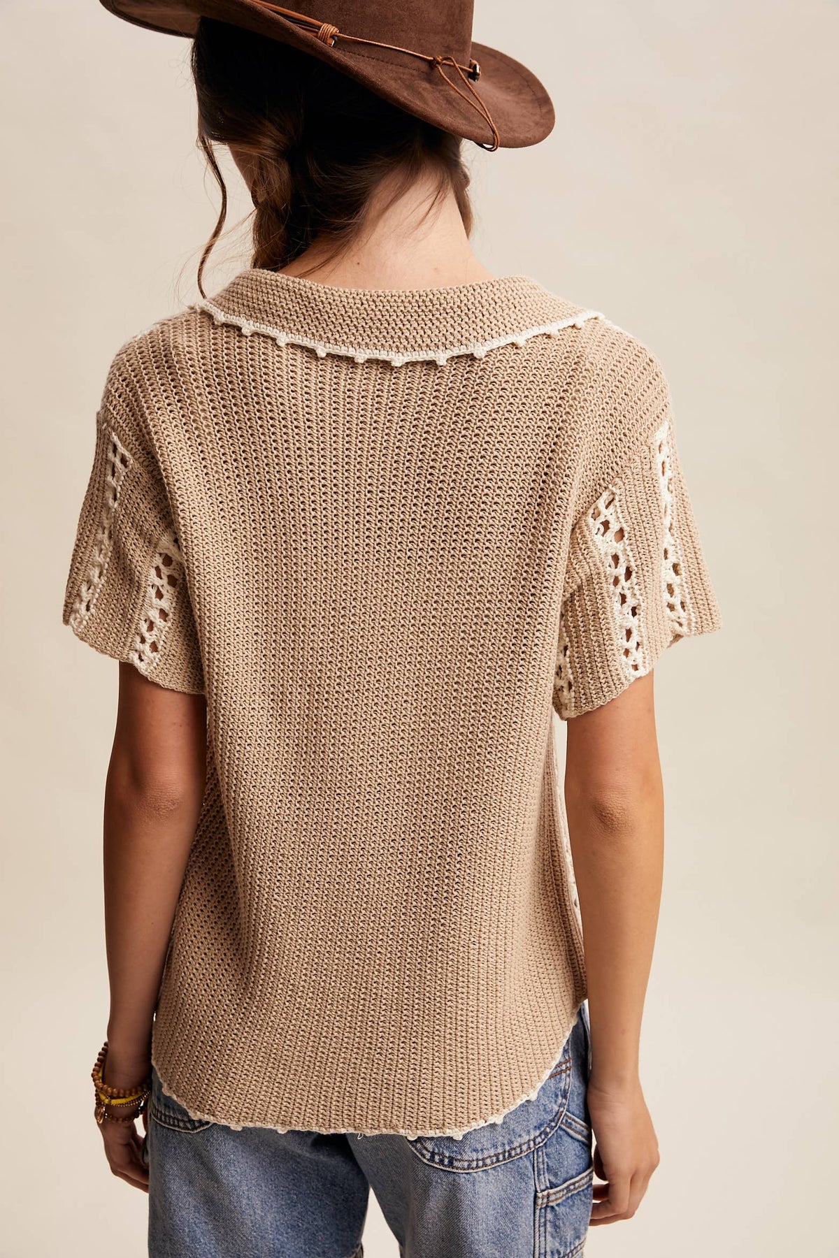 Crochet Stripe Knit Collar Top LSW1040