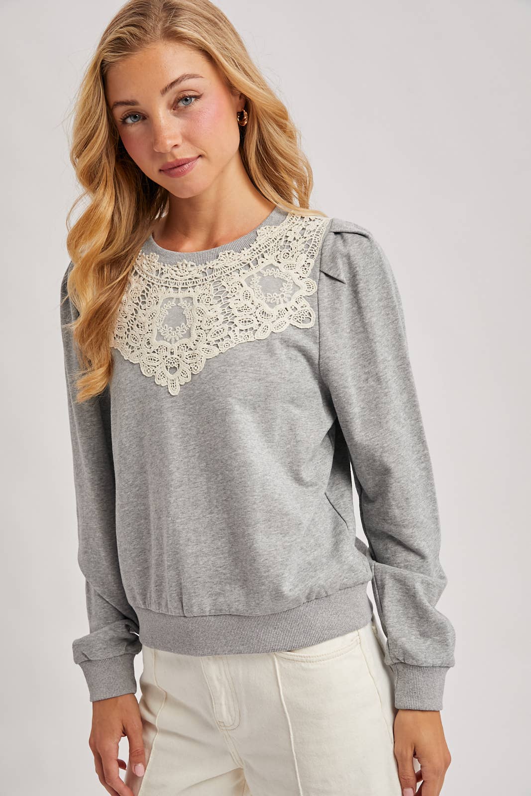 Crochet Trim French Terry Sweatshirt
