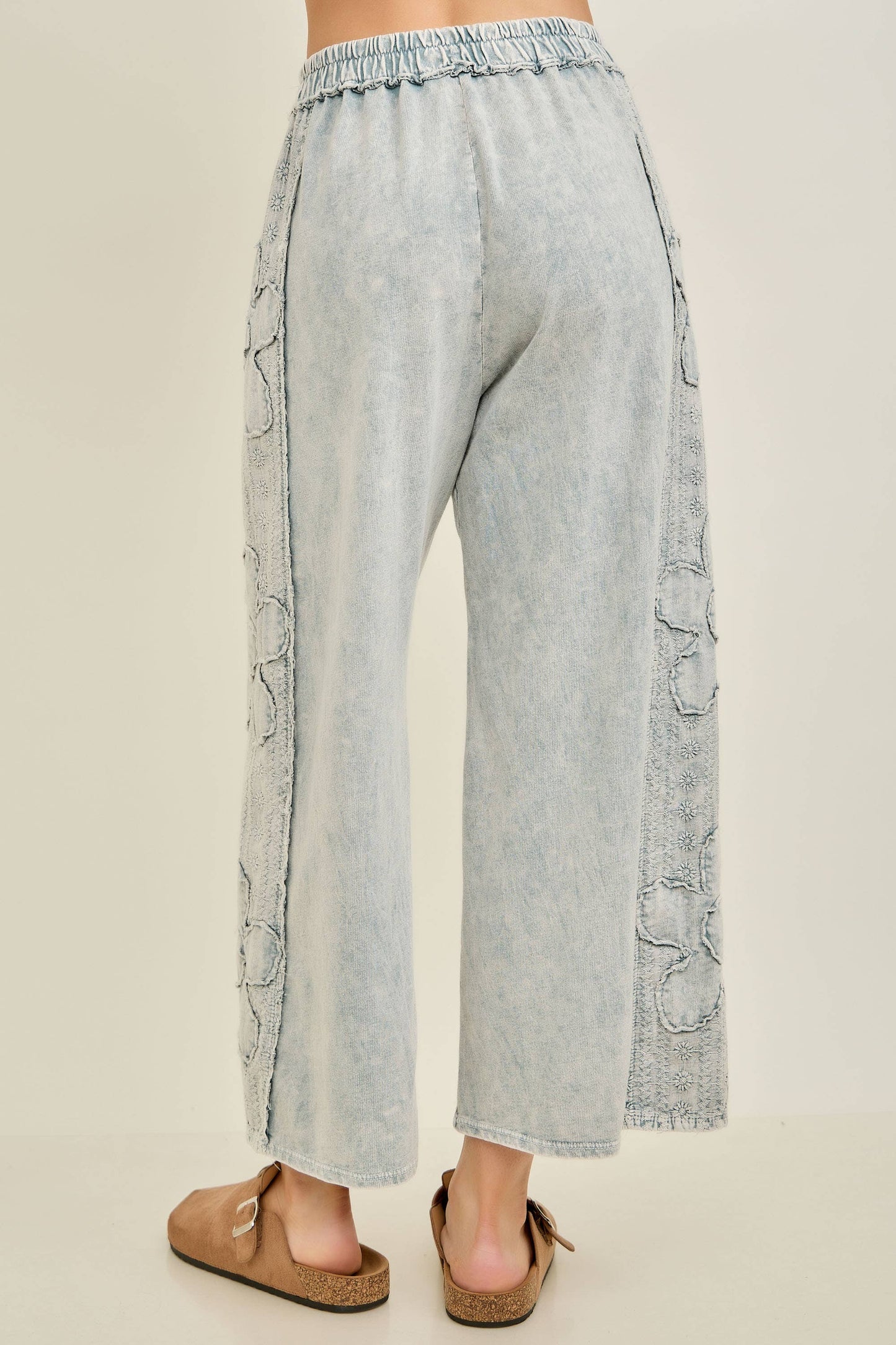 Mineral Washed Eyelet Flower Pants