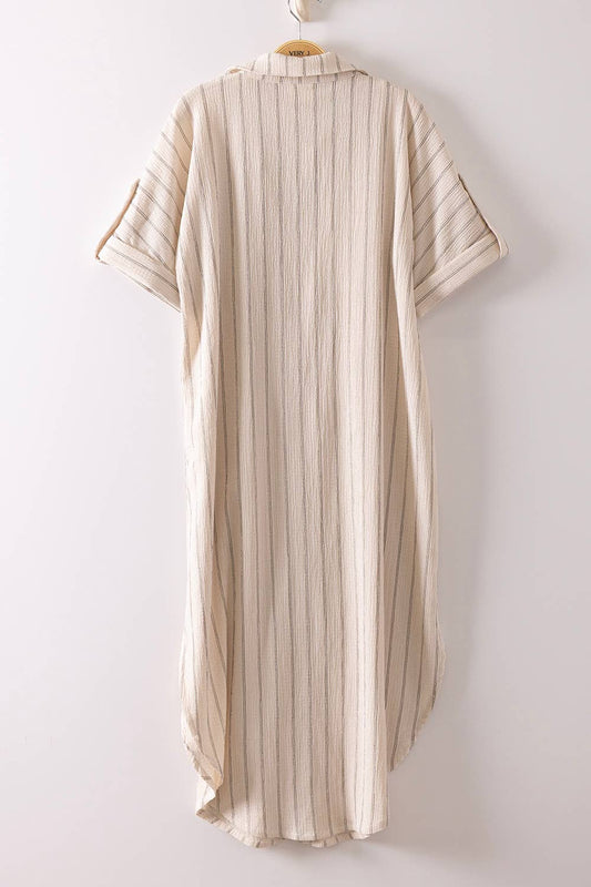 Striped Linen Midi Button Down Shirt Dress