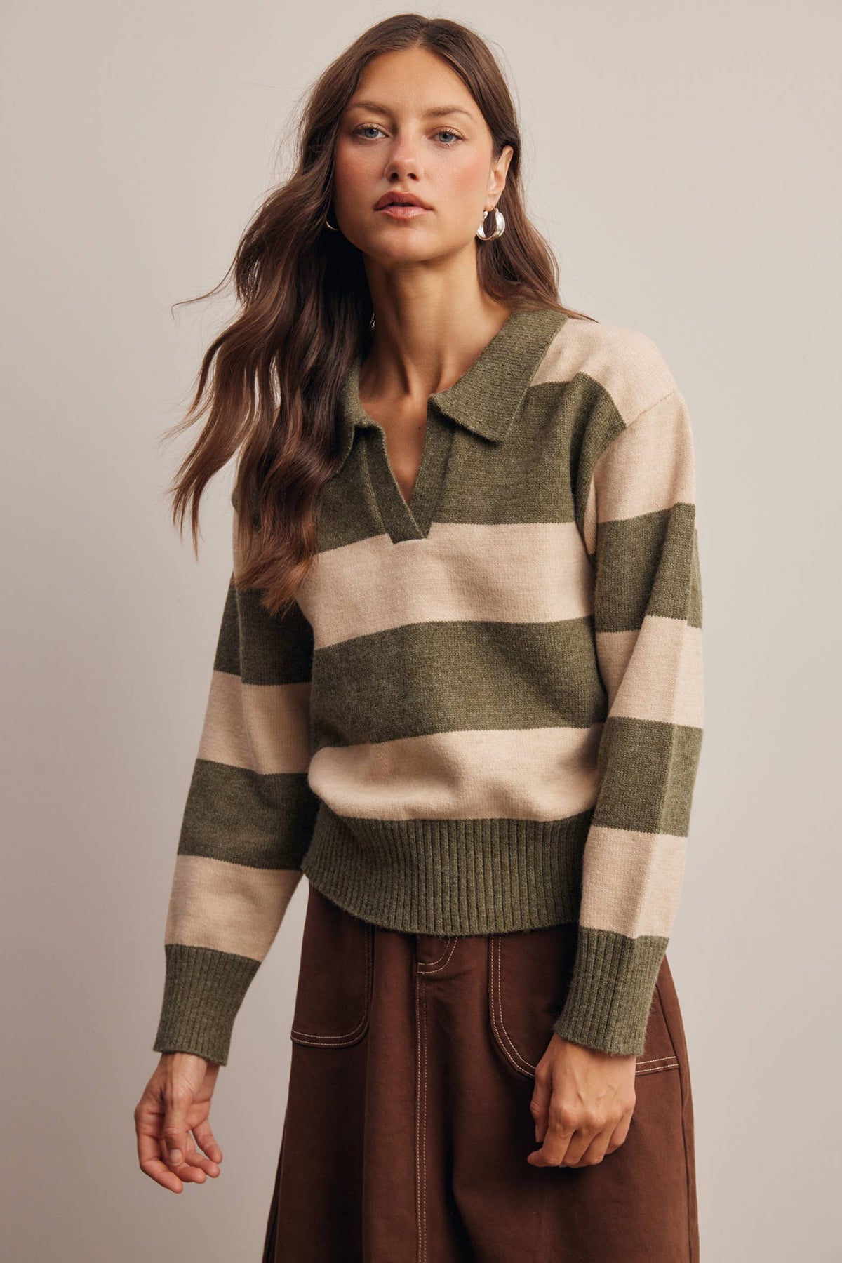 Striped Collared Knit Sweater FSW0089