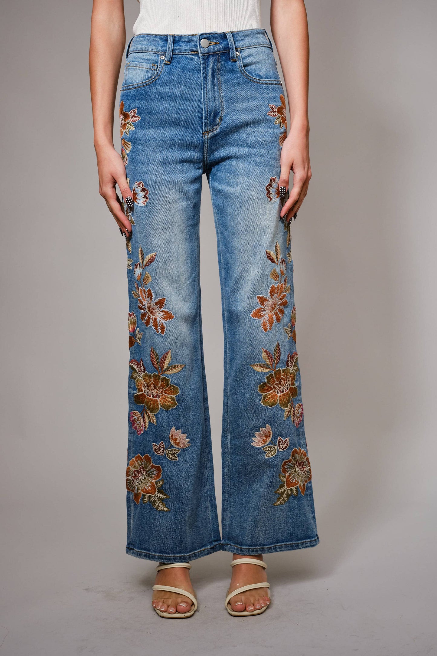 Floral Embroidery Flare Jeans