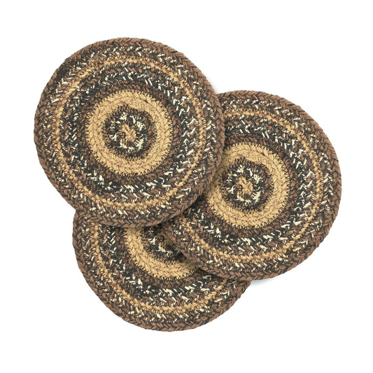 Espresso Braided Jute Trivet Hot Pad 8 Set of 3
