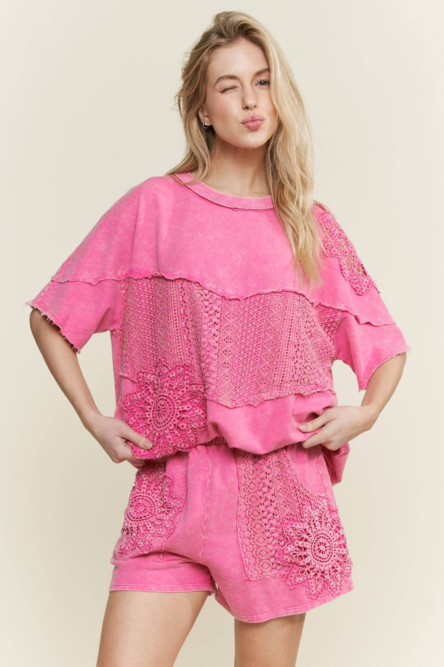 Washed Lace Crochet Top