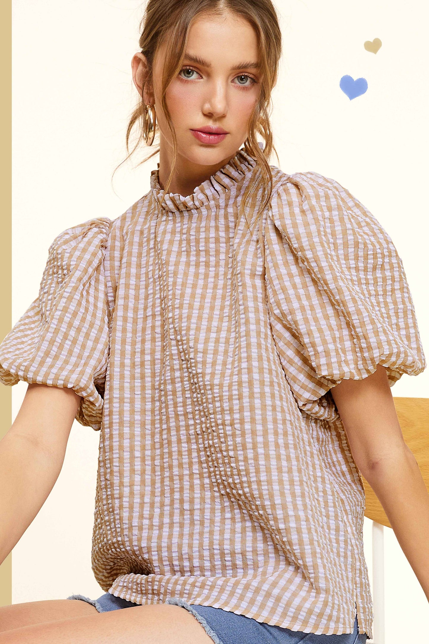 Gingham Lovely Puff Sleeve Top