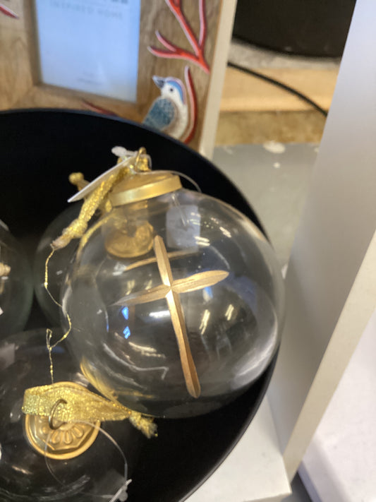 Glass Cross Ball Ornament-Glass