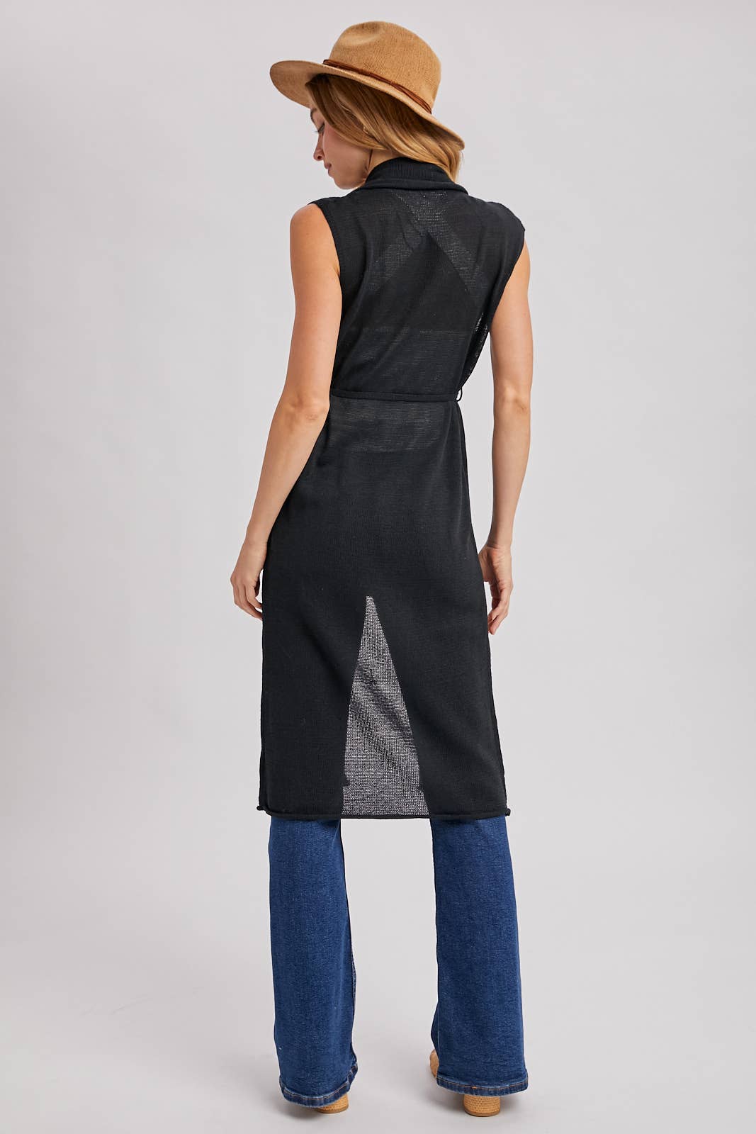 Sleeveless Belted Vest Cardigan