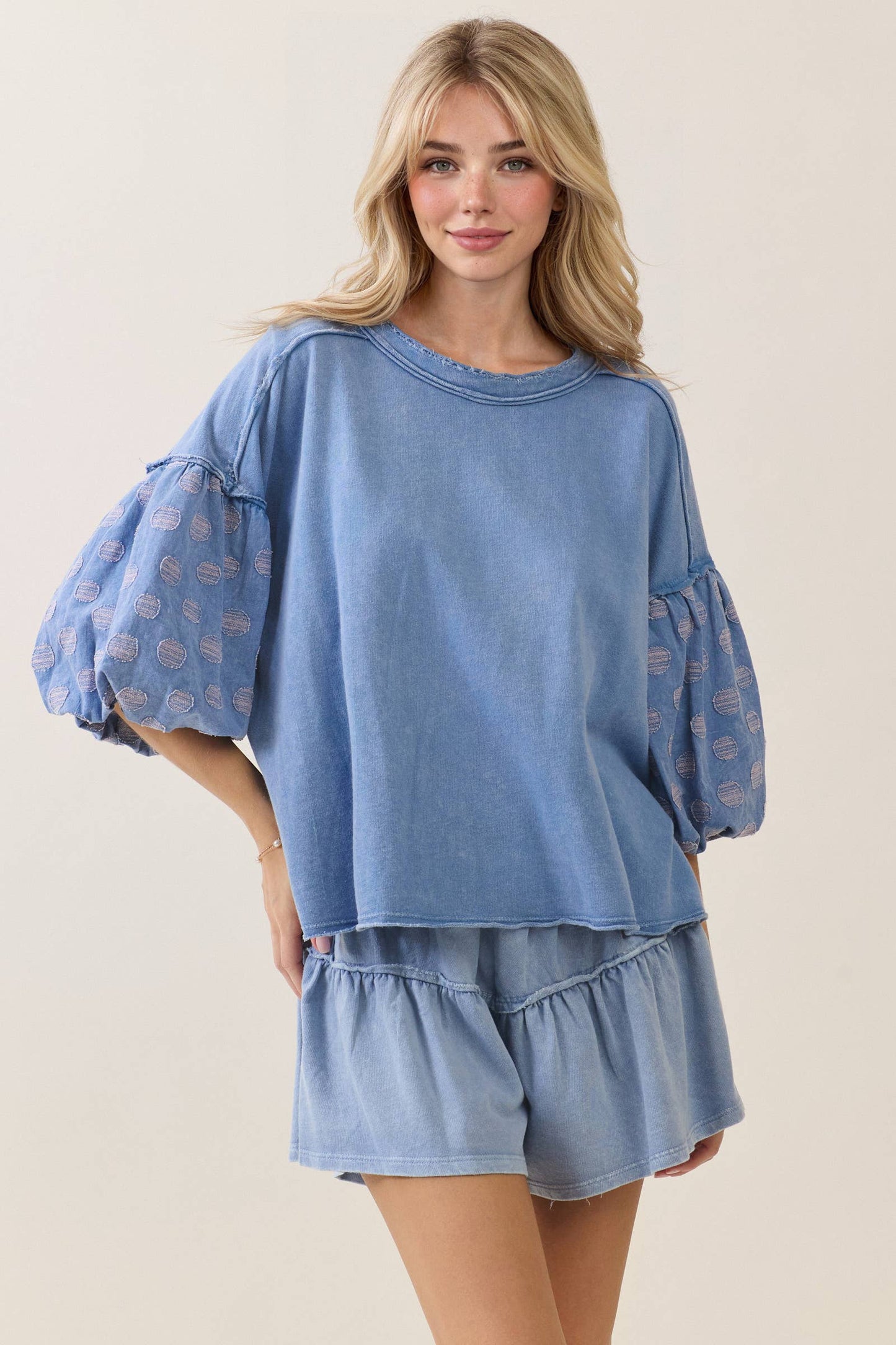 Washed Polka Dot Ballon Top