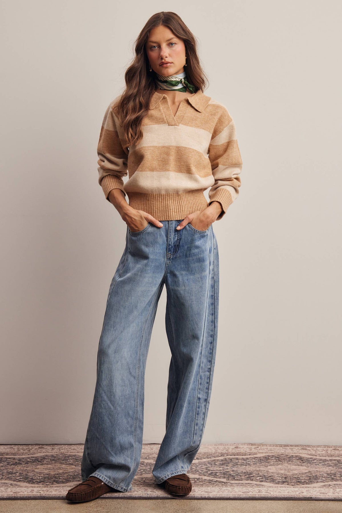 Striped Collared Knit Sweater FSW0089