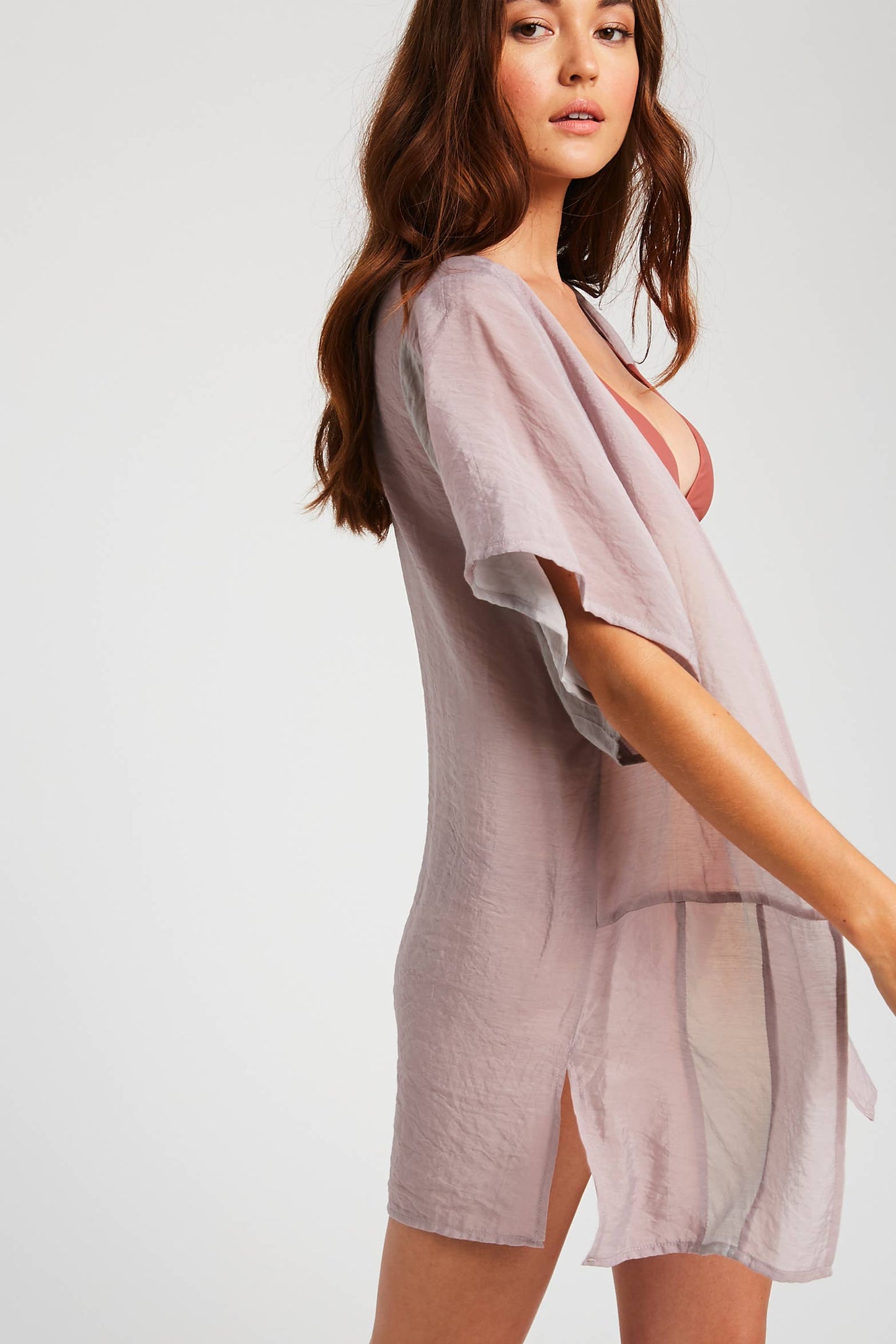Semi Sheer Color Block Kimono Cardigan