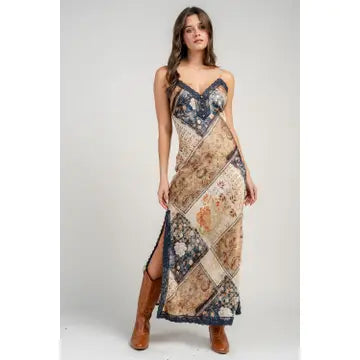 Satin Patchwork Slip Dress