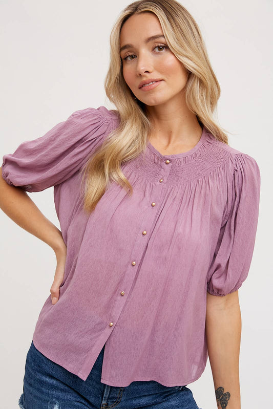 Ruched Neck Bubble Blouse
