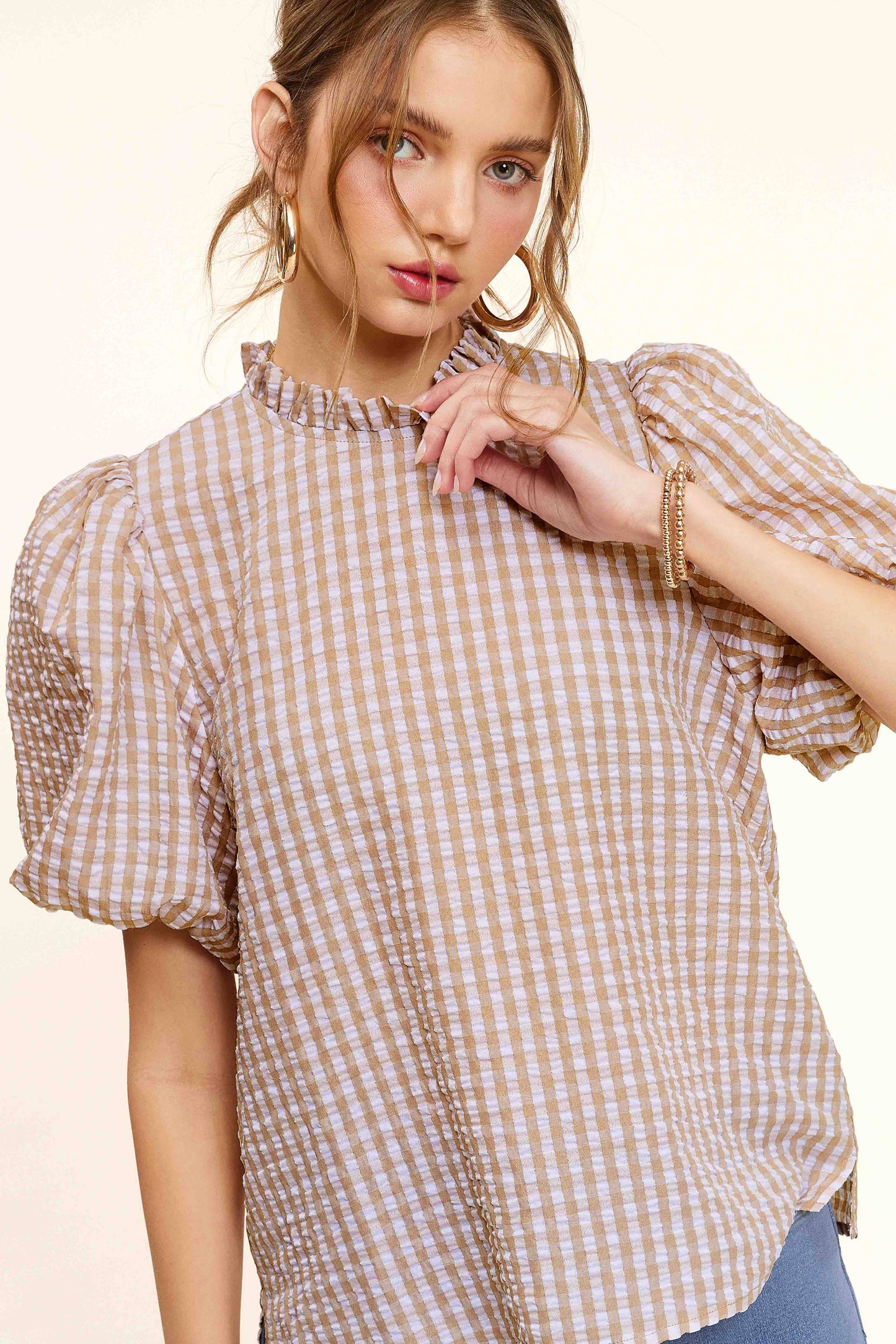 Gingham Lovely Puff Sleeve Top