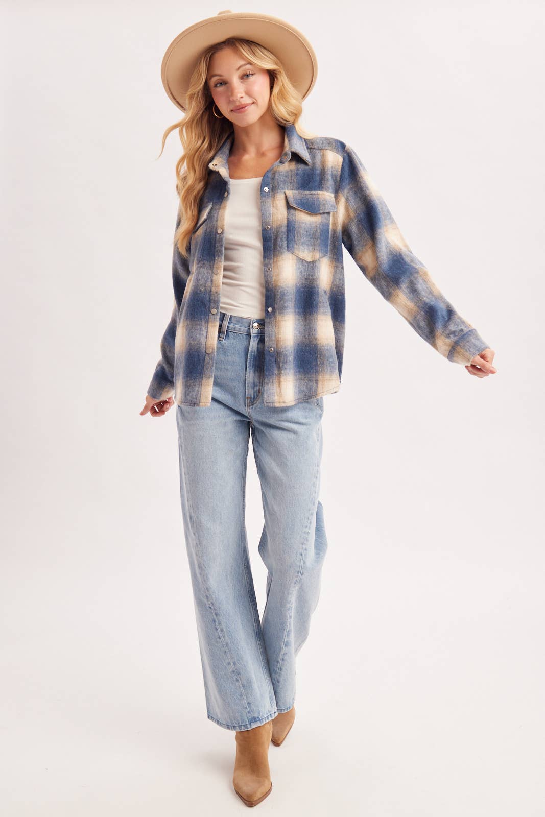 SNAP BUTTON DOWN PLAID SHACKET