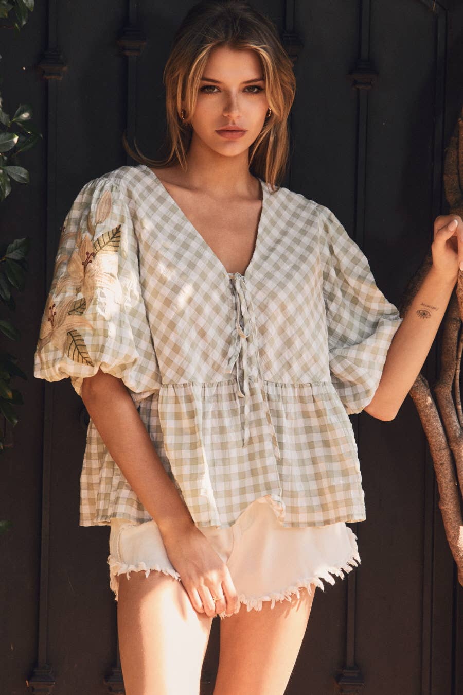 Gingham Floral Blouse