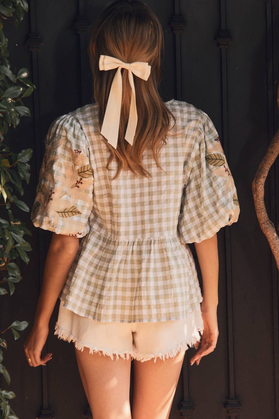 Gingham Floral Blouse