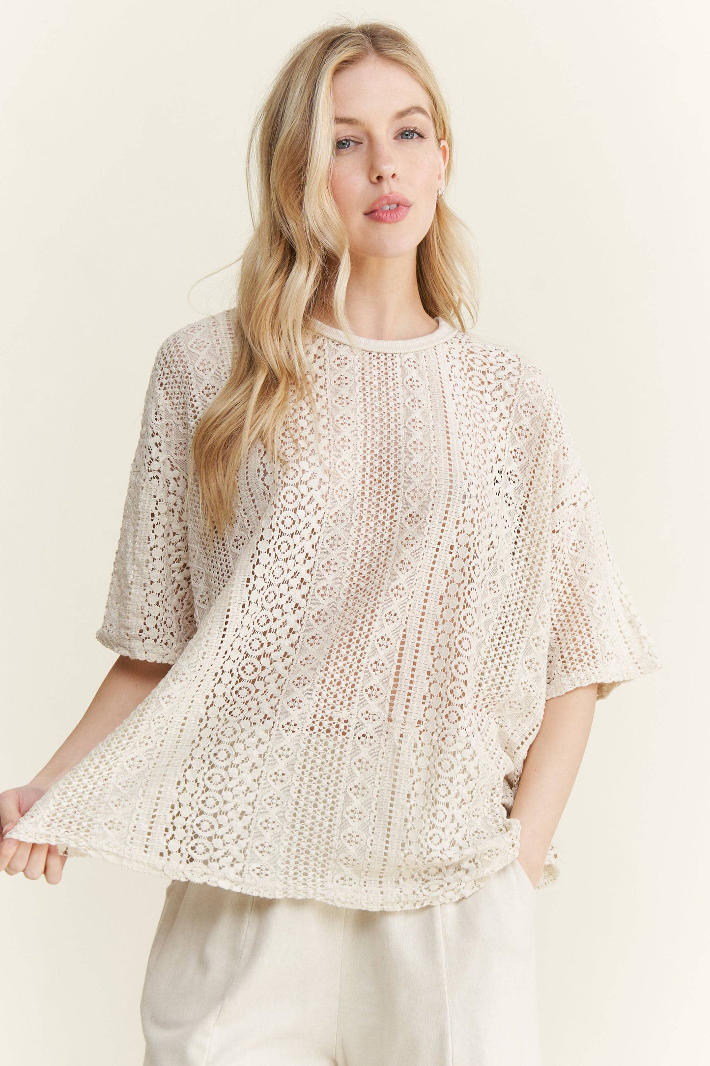 Mineral Washed Lace Blouse