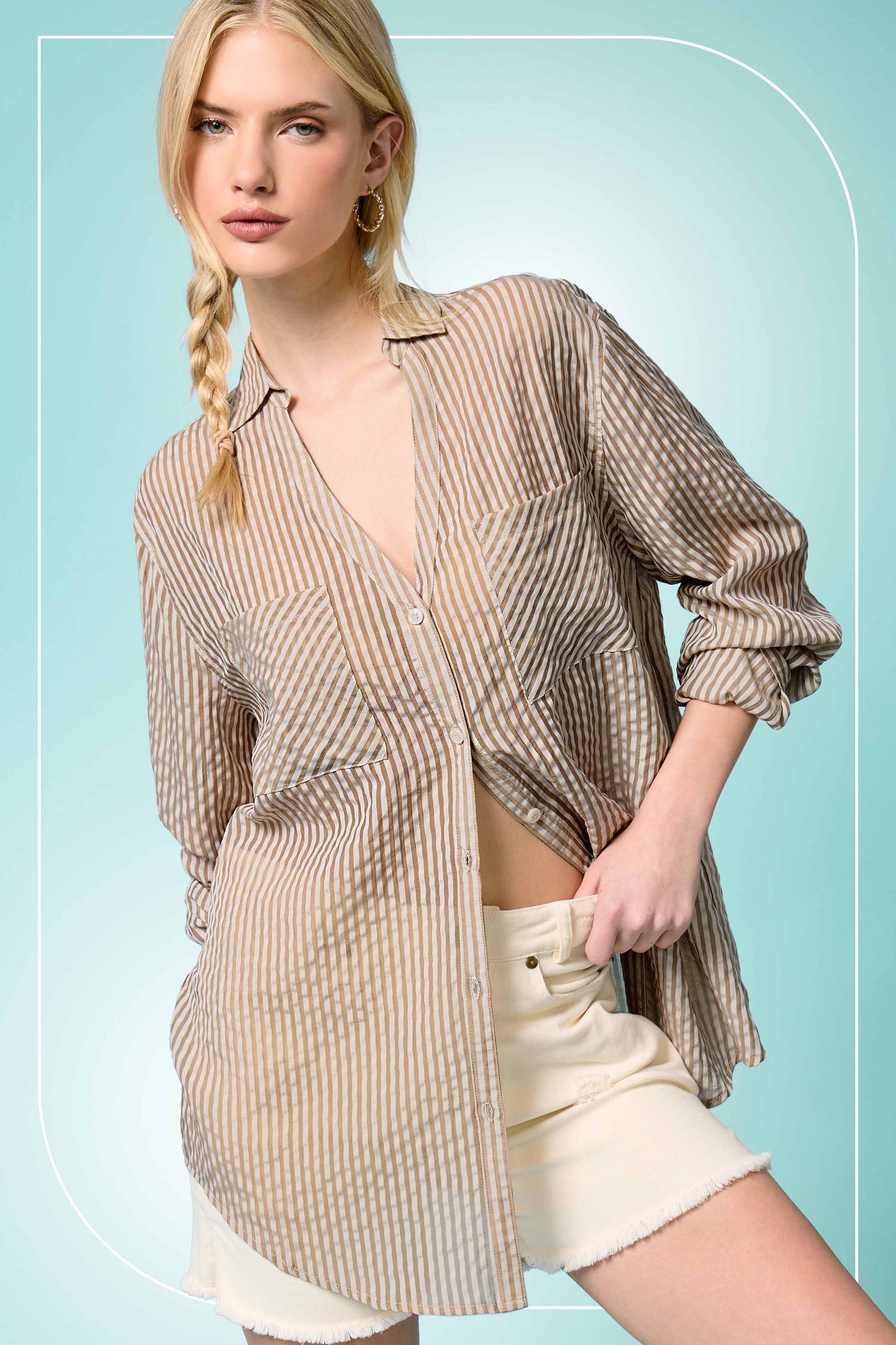 Striped Tencel Seersucker Button Down Shirt