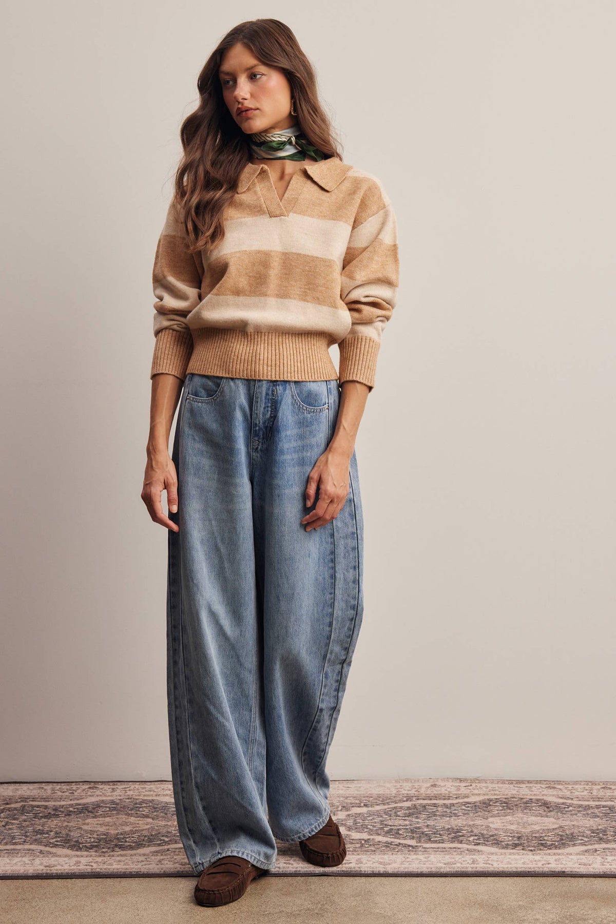 Striped Collared Knit Sweater FSW0089