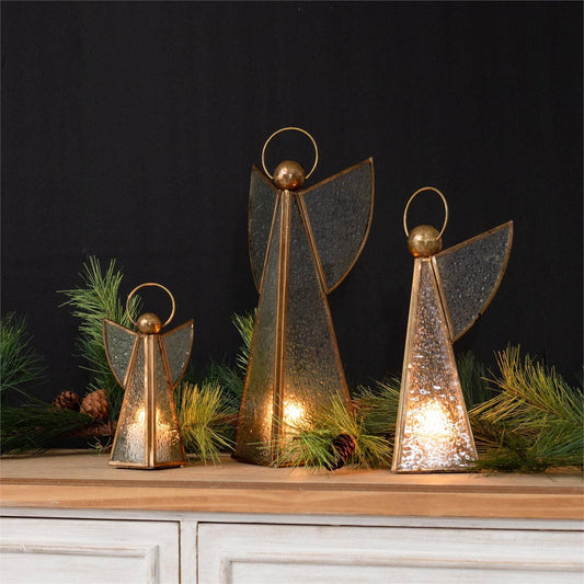 Set of 3 Vintage Glass & Brass Angel Figurine