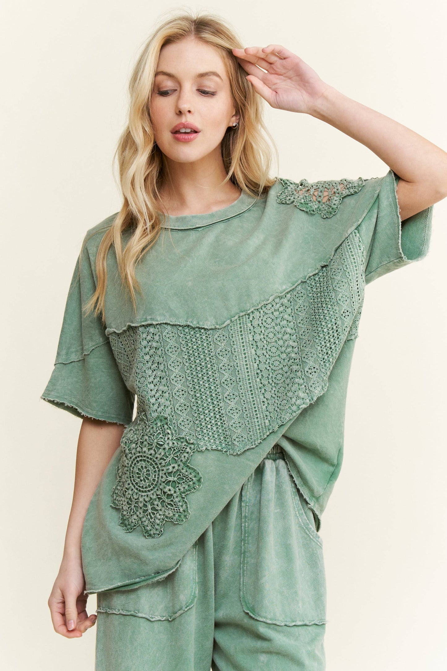Washed Lace Crochet Top