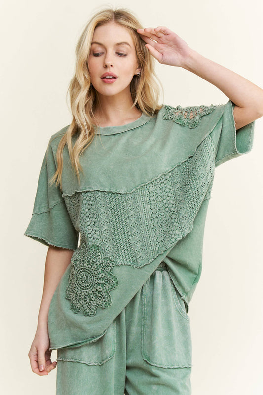 Washed Lace Crochet Top