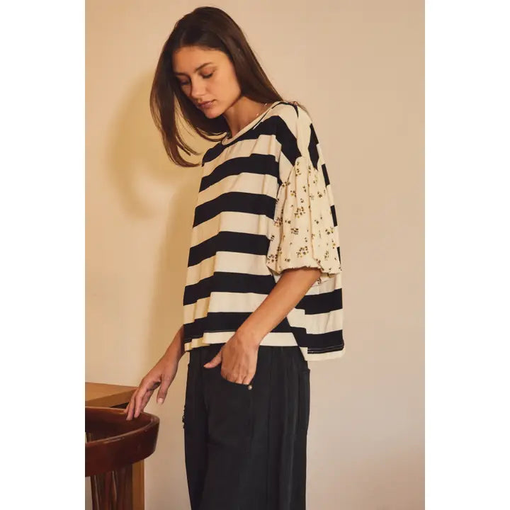 Stripe Floral Sleeve Top