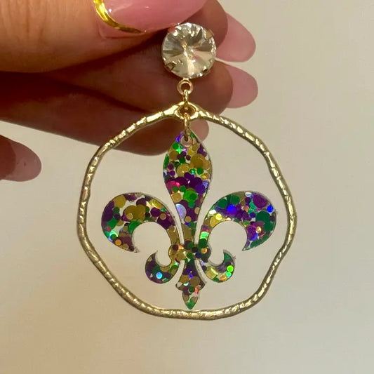 Mardi Gras Acrylic Glitter Earrings