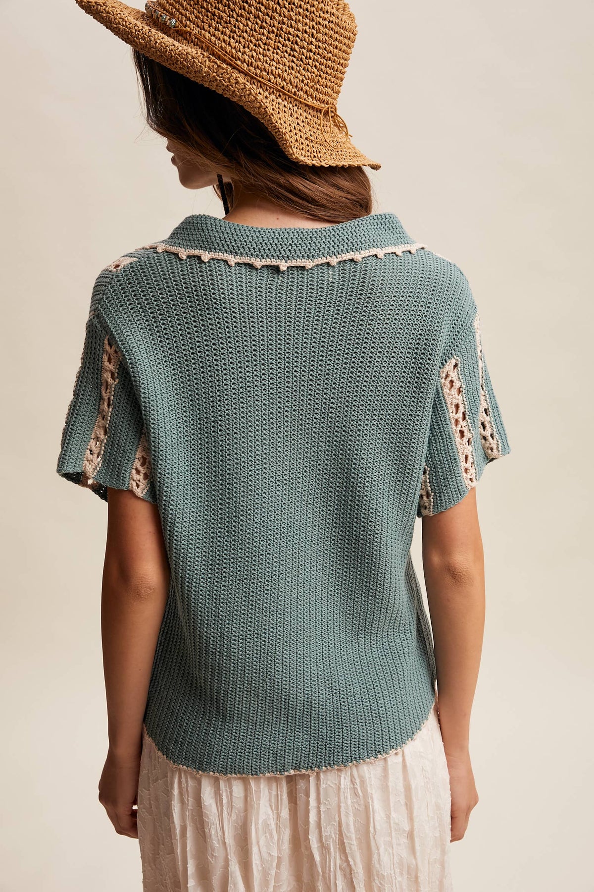 Crochet Stripe Knit Collar Top LSW1040