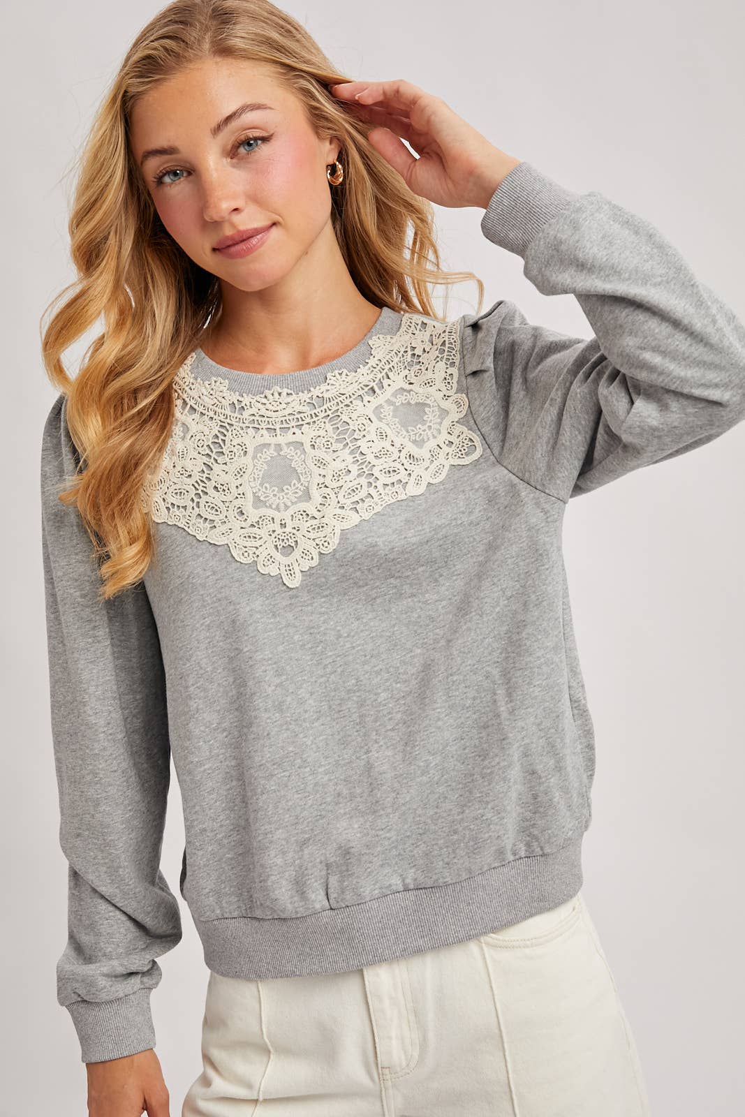 Crochet Trim French Terry Sweatshirt