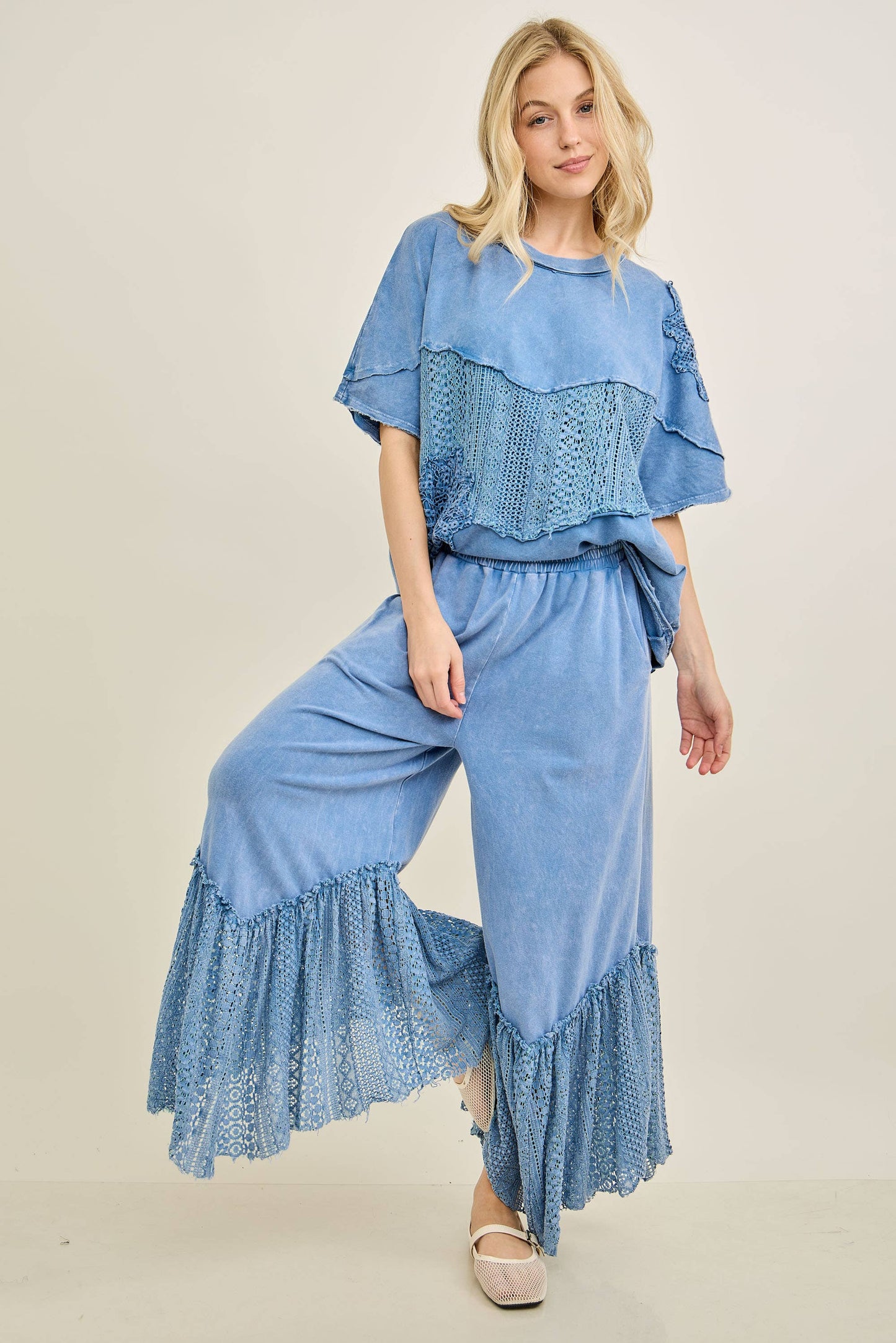 Washed Lace Crochet Top