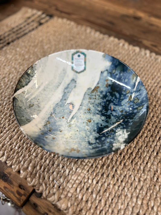 Indigo Watercolor Shallow Serving Bowl