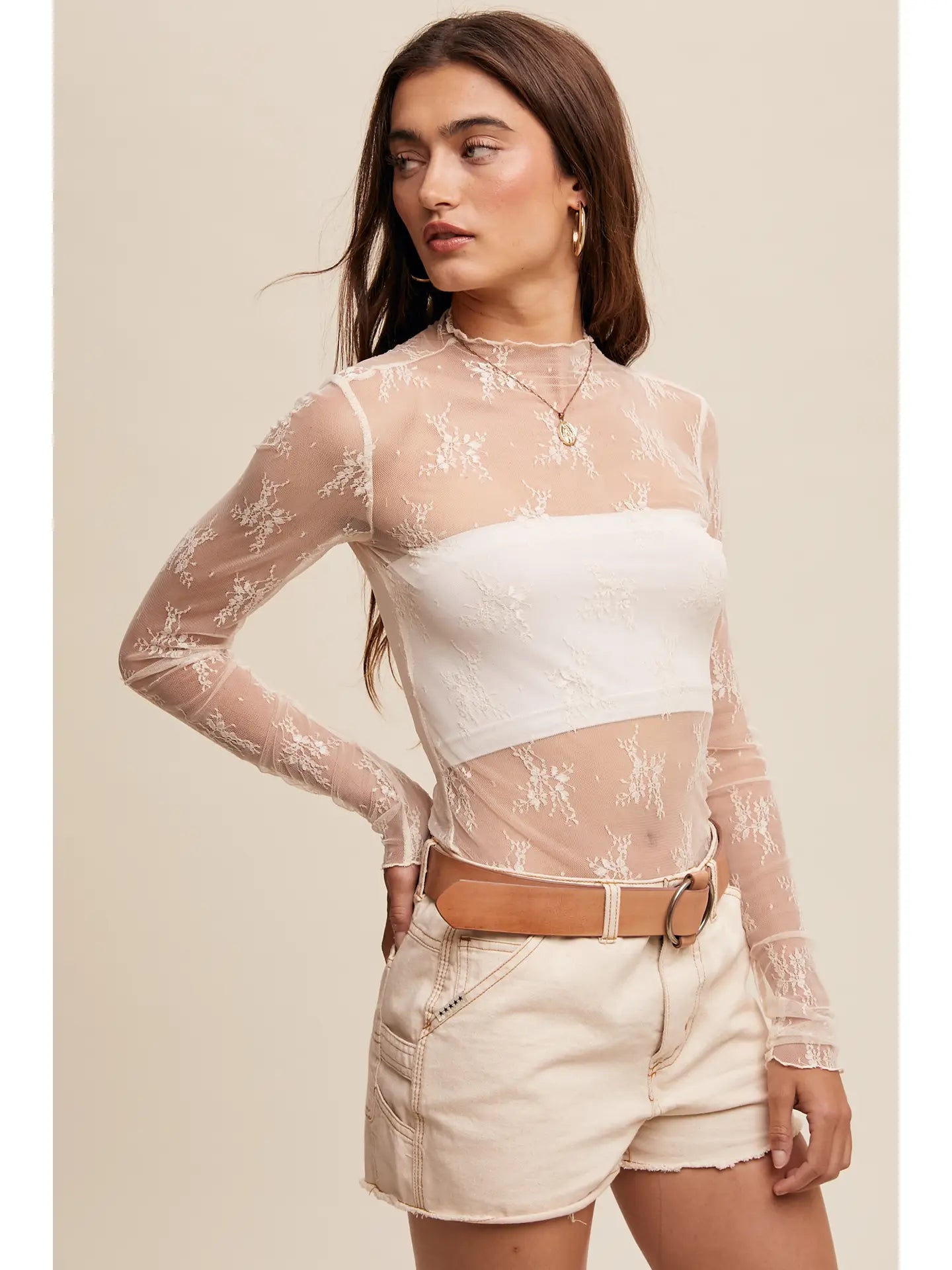 Lace Mock Neck Sheer Top