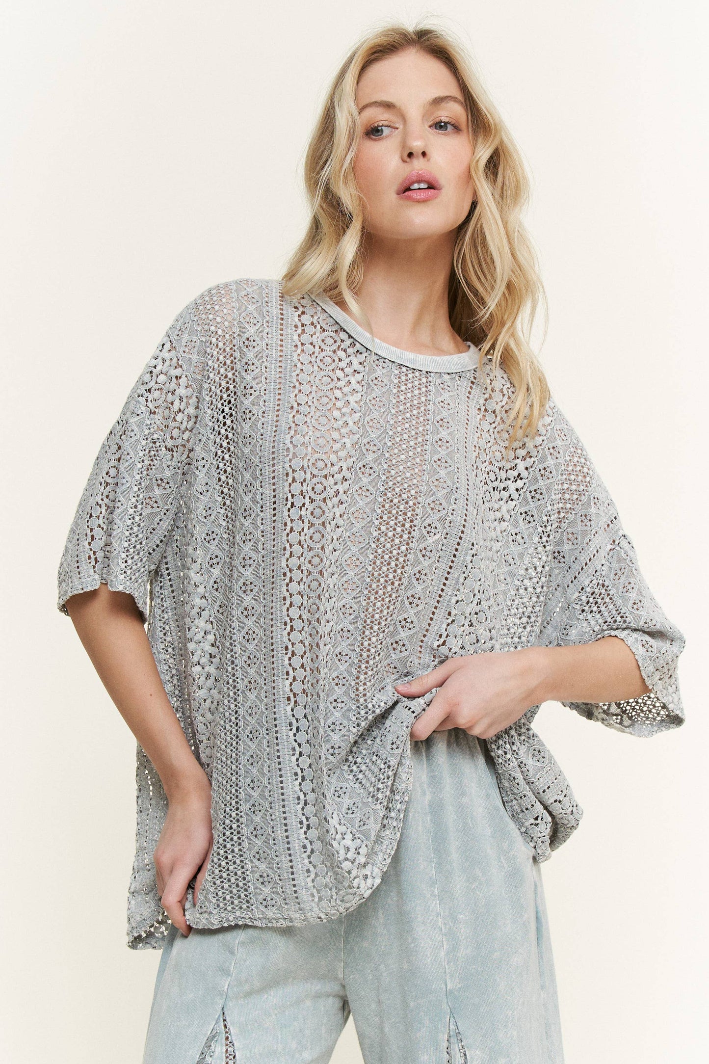 Mineral Washed Lace Blouse