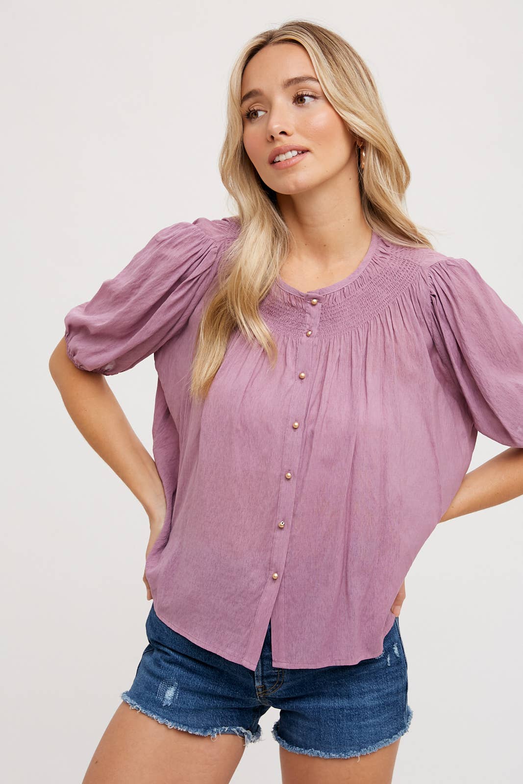 Ruched Neck Bubble Blouse