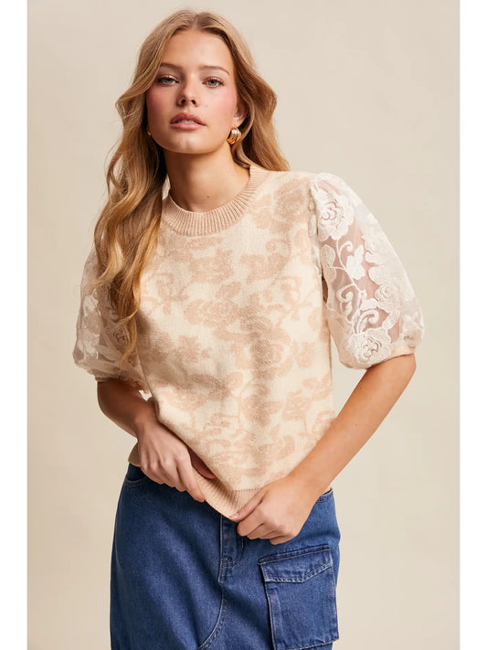 Floral Lace Puff Sleeve Top