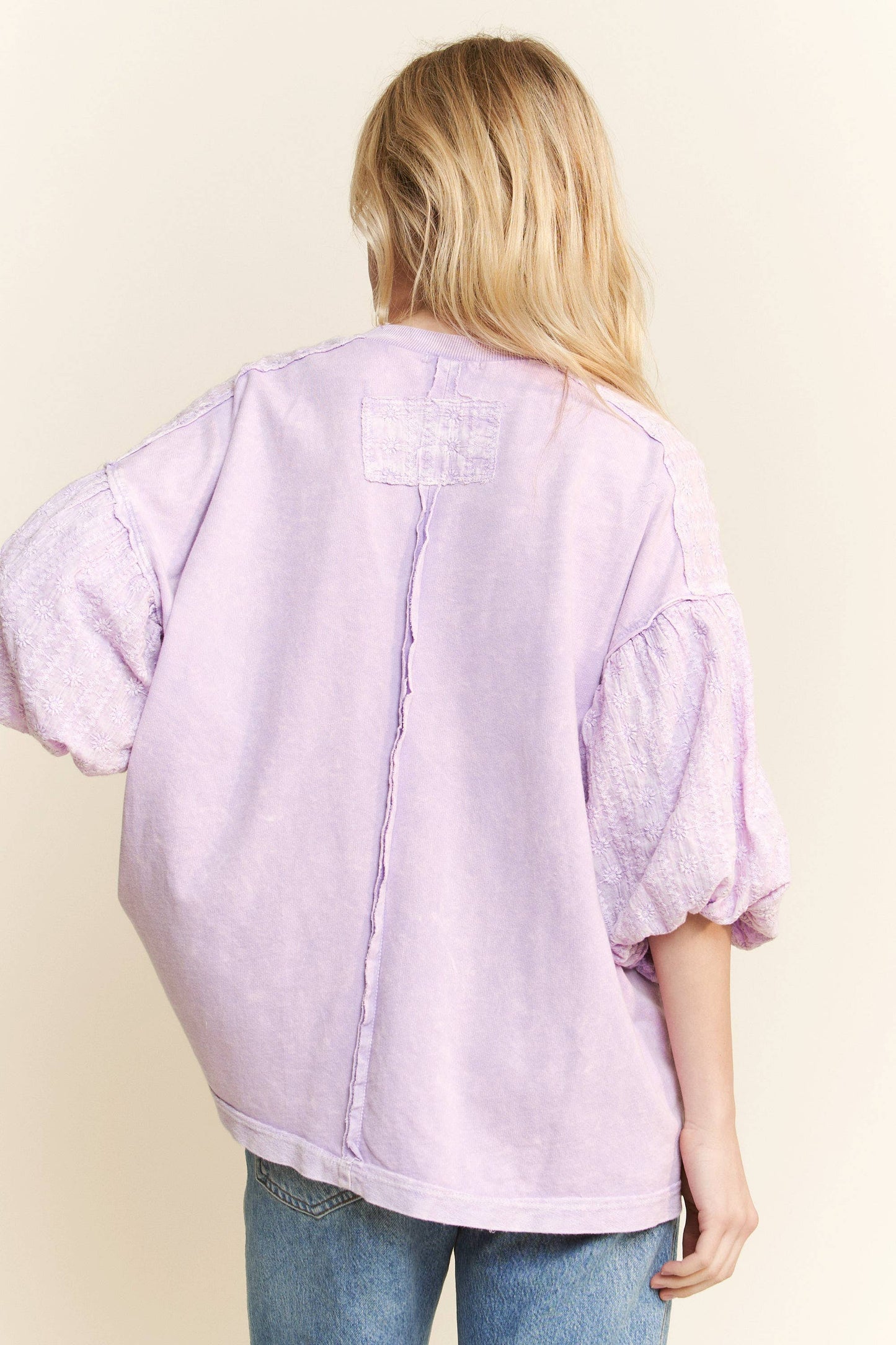 Mineral Washed Eyelet Puff Sleeve Blouse