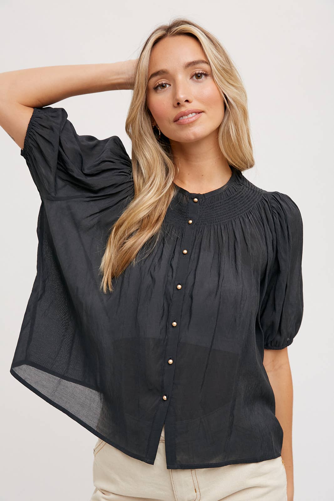 Ruched Neck Bubble Blouse